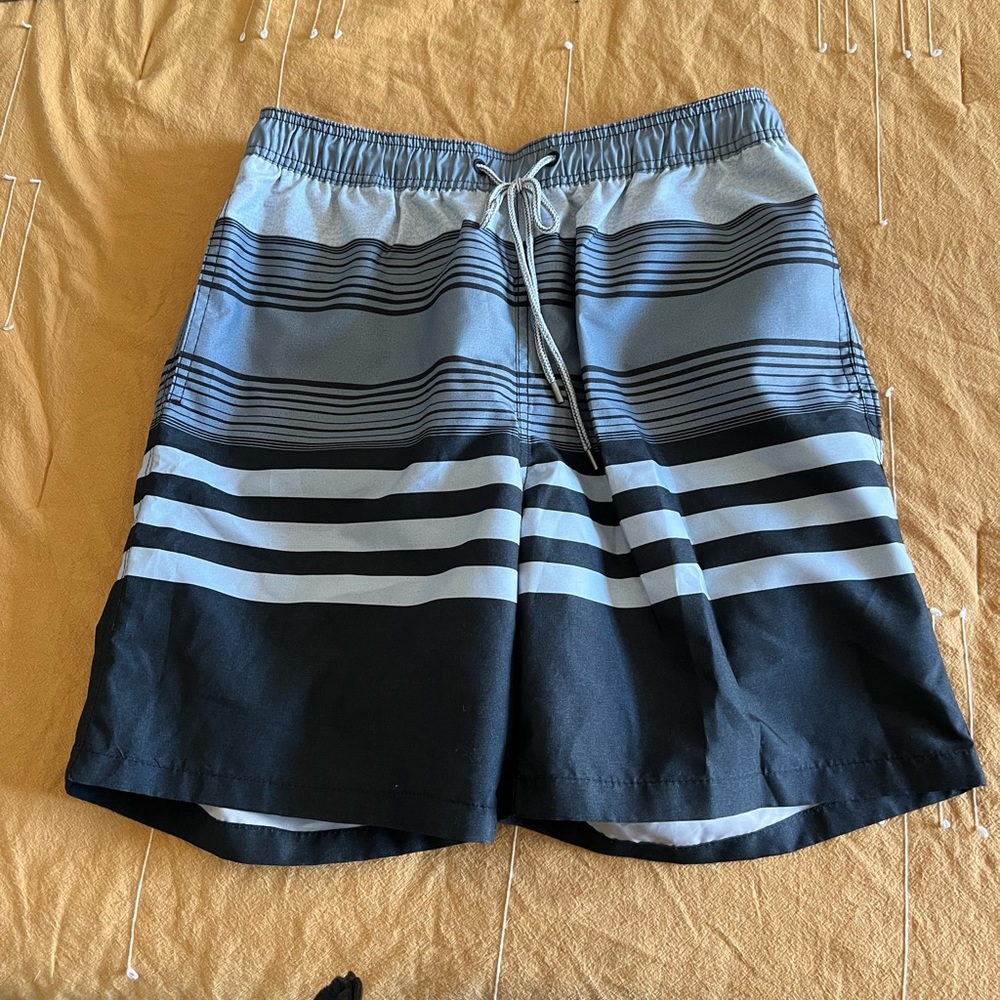Swim Trunks Men's Shorts Kirkland Signature Size Medium Gray Striped